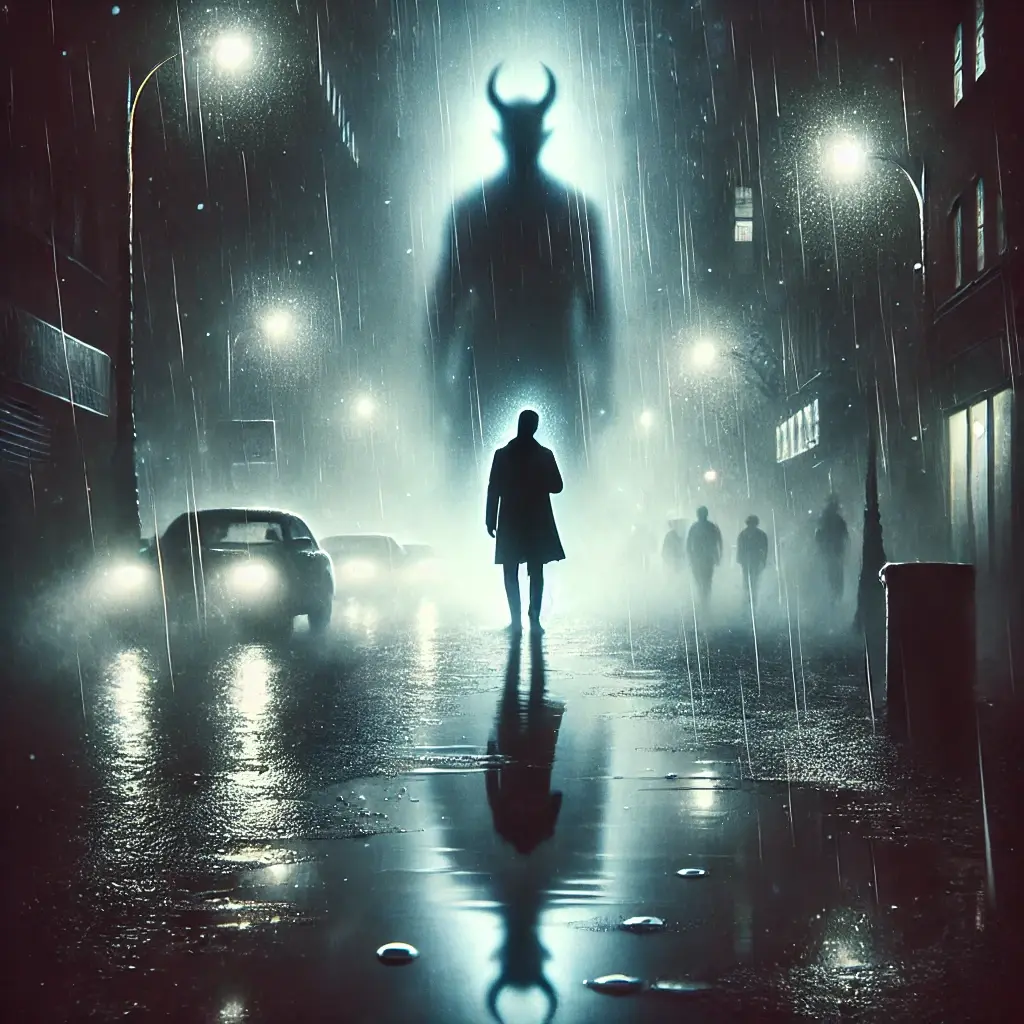 Beneath the streetlights’ muted glow,
A lone figure stands where shadows grow.
Rain-soaked streets reflect the fight,
Inner demons dance in the misty night.