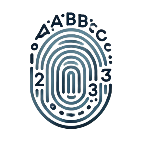 An abstract fingerprint-like design with a series of concentric, curved lines and dotted patterns. Letters 'A', 'B', 'C' and numbers '2' and '3' are arranged within the lines, adding a coded or cryptic feel to the image. The entire design is set against a light gray background.